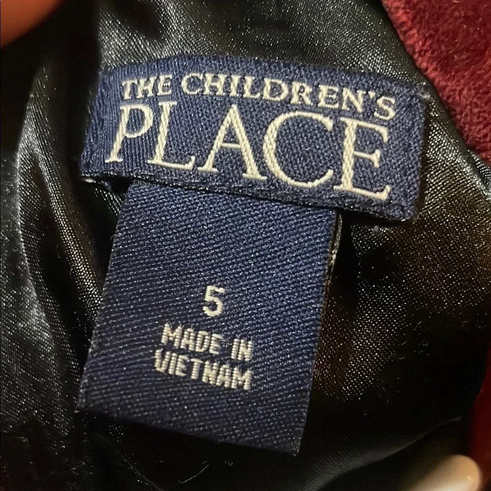 The Children’s Place Velvet Burgundy Dress with Black Tie Ribbon